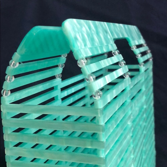 Pearl Acrylic Structured Handbag Beach Aqua NWT - Picture 3 of 8